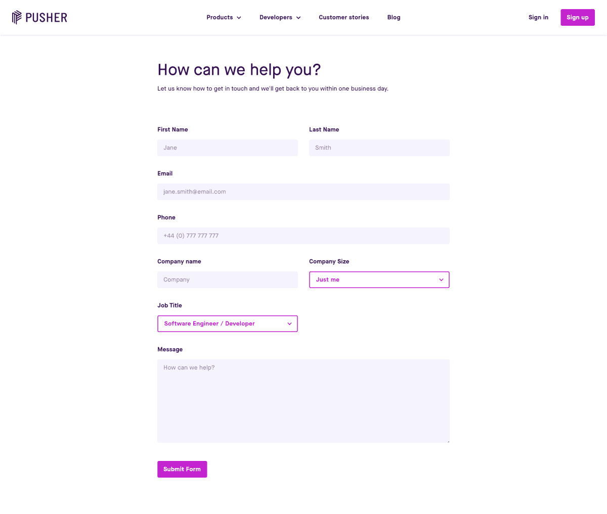 Pusher Website Preview